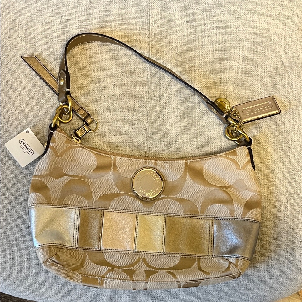 Coach Beige and Gold Shoulder Bag